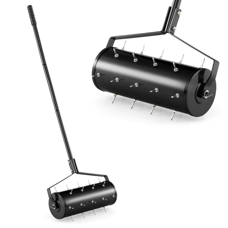 FANTASK Lawn Aerator Roller, 44 x 128 cm, Hand Scarifier Manual with Handle & Nails, Scarifier Lawn Aerator, Floor Aerator Rolling, Lawn Roller Garden Yard Lawn (Black)