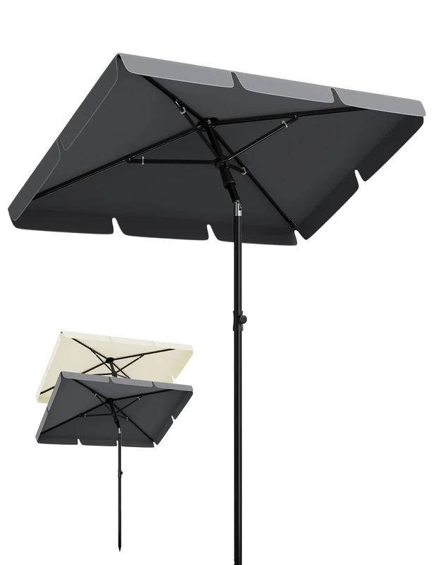 GarveeHome Balcony Parasol 200 x 125 cm with Umbrella Cover, UV50+ Parasol Rectangular Bendable & Height Adjustable, Balcony Parasols Ideal for Balcony, Garden and Patio, charcoal