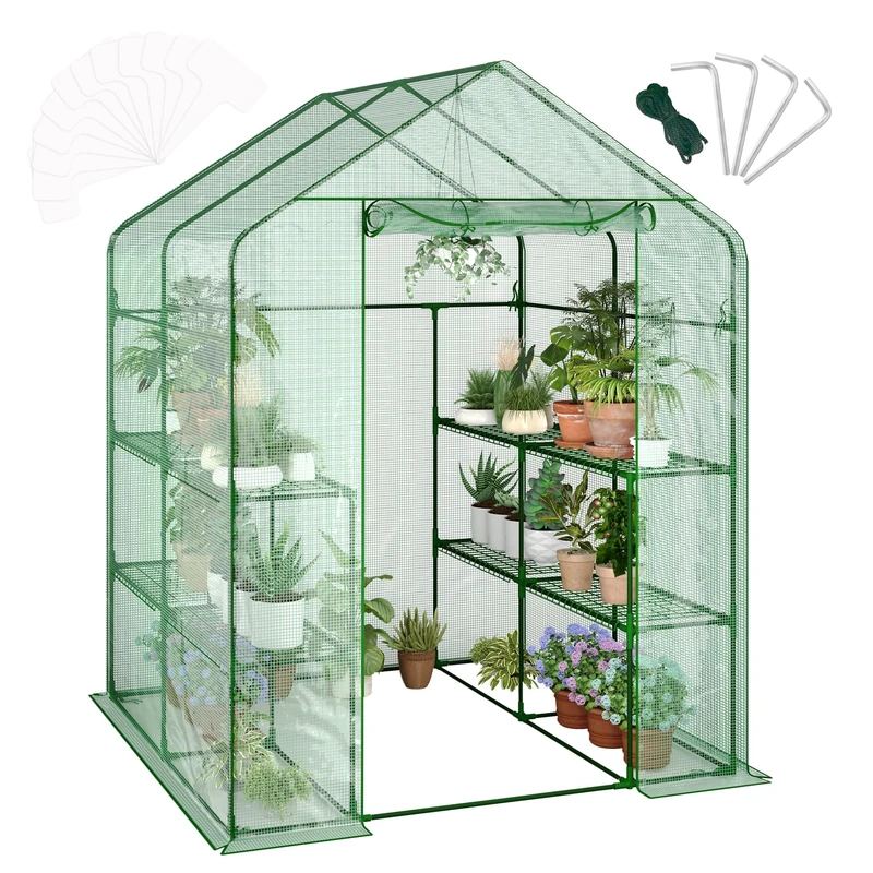 Garvee Garden Greenhouse, 143 x 143 x 195 cm, Walk-in Greenhouse with 12 Removable Shelves, Reinforced PE Cover 140 G, for Garden, Vegetable Garden, Flowers, Green - Image 1