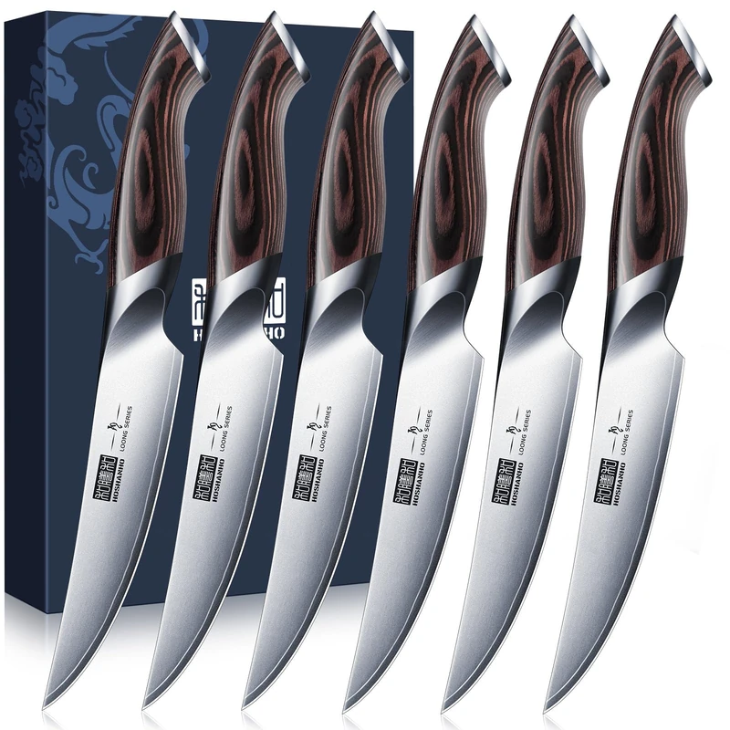 HOSHANHO Steak Knives Set of 6, Ultra Sharp 4.5 Inch Professional Non Serrated Steak Knife Set, Japanese High Carbon Steel Kitchen Steak Knives with Ergonomic Handle - Image 1