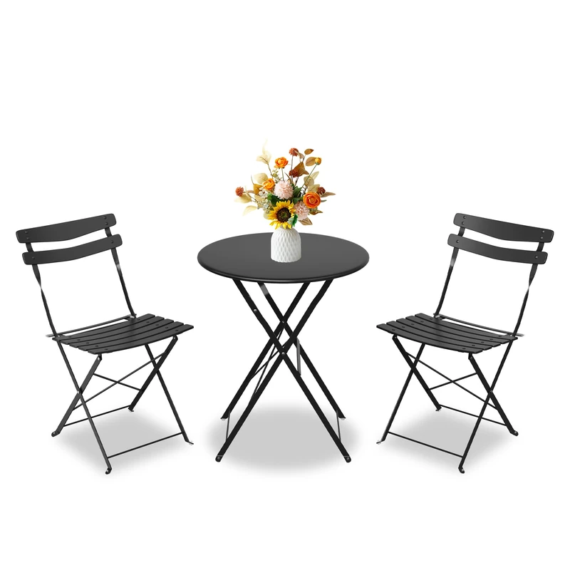 Garvee Bistro Set for Terrace 3 Pieces with Foldable Metal Frame
