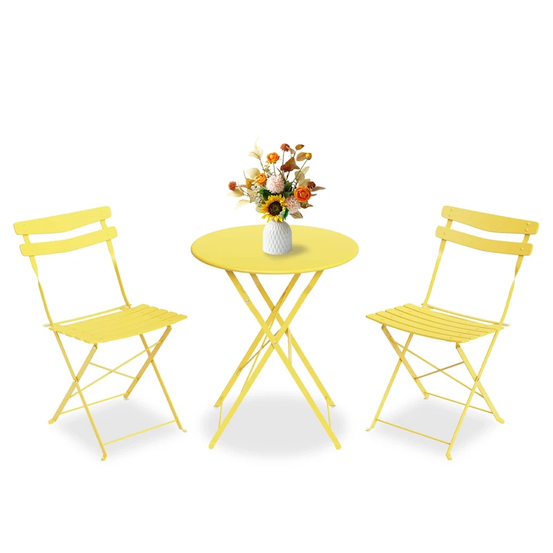 Garvee 3-Piece Bistro Set - Foldable Metal Frame Garden Furniture