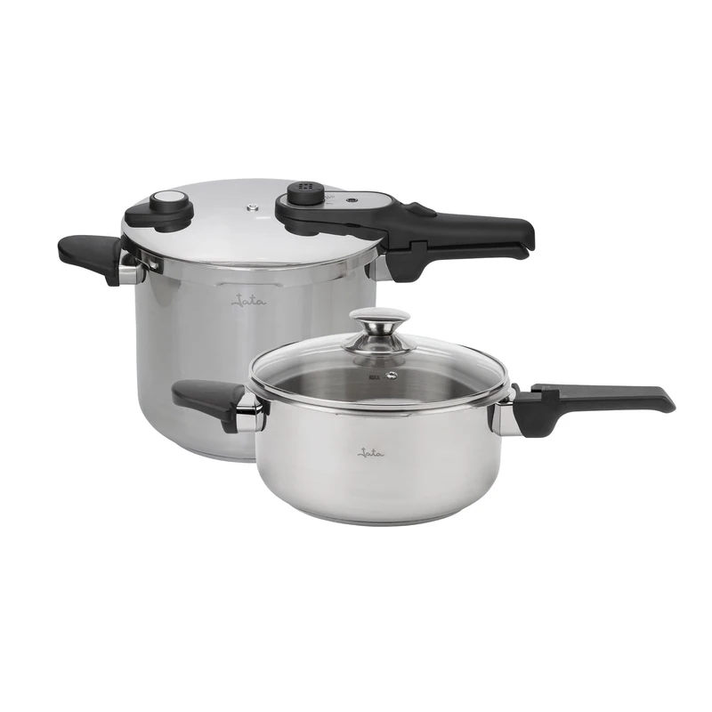 JATA HOGAR HOLL2547 – Express Pressure Cookers 4L + 7L Stainless Steel SUS304, Induction, 2 Pressure Levels, Triple Safety System, Glass Lid, Diffuser Bottom - Image 1