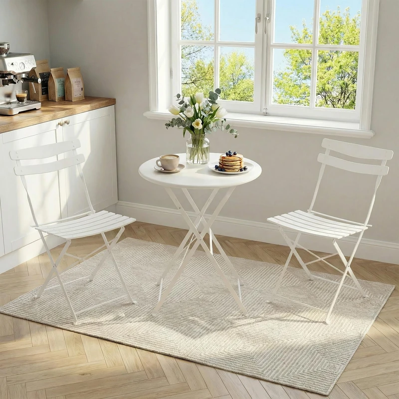 Garvee 3-Piece Bistro Set - Foldable Metal Frame Garden Furniture
