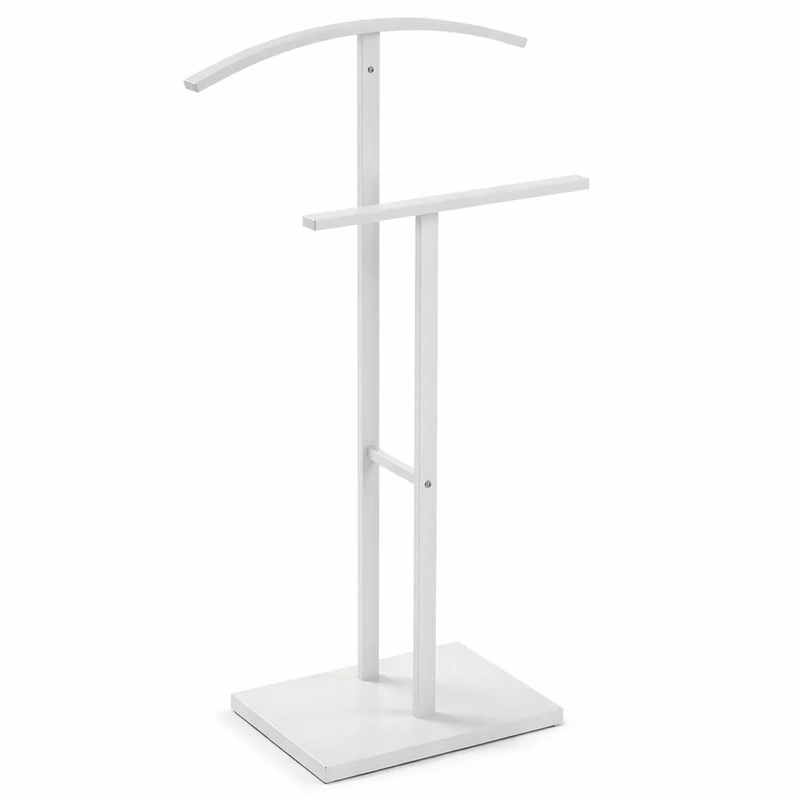 TAISSU - Valet Stand Mod. ADAK - Matte White - With Top Hanger and Pants Bar - 52 x 18 x 100 cm - Steel with Concrete Base - Bedroom Coat Rack