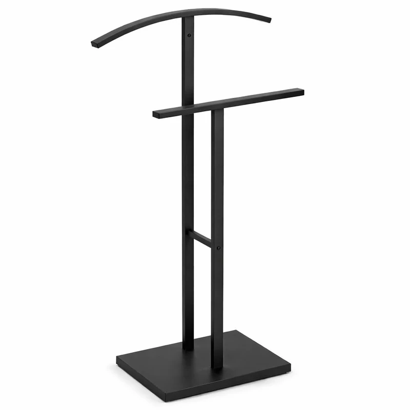 TAISSU - Valet Stand Model ADAK - Matte Black - With Top Hanger and Pants Bar - 52 x 18 x 100 cm - Steel with Concrete Base - Bedroom Coat Rack