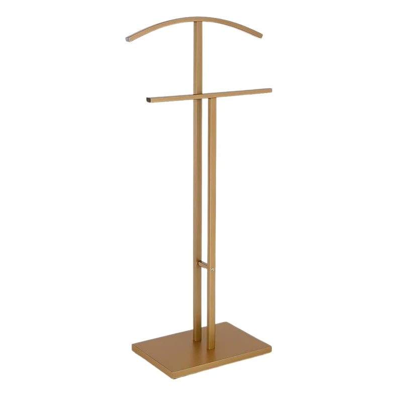 TAISSU - Valet Stand Mod. ADAK - Matte Gold - With Top Hanger and Pants Bar - 52 x 18 x 100 cm - Steel with Concrete Base - Bedroom Coat Rack