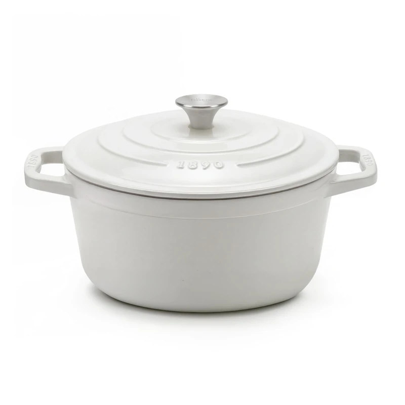 La Fonderie 1890 IENA22 Enamelled Cast Iron Round Casserole Dish 22 cm, Capacity 3.3 L, Beige, Suitable for All Hobs, Induction, Gas, Electric, Grill and Oven, Cast Iron Lid, Ideal for Simmer and