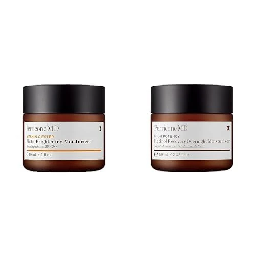 Perricone MD Vitamin C Ester Brightening Moisturiser SPF 30 + Retinol Recovery Overnight Moisturizer | Anti-Aging Day & Night Bundle | Dark Spot Correction & Wrinkle Repair