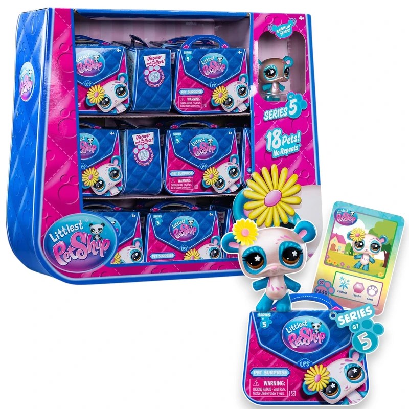 Littlest Pet Shop Bandai Series 5 Pet Surprise Single Boxes x 18 | Each Mystery Box Contains 1 LPS Mini Pet Toy, 1 Accessory, 1 Collector Card and 1 Virtual Code | Toys for Girls and Boys
