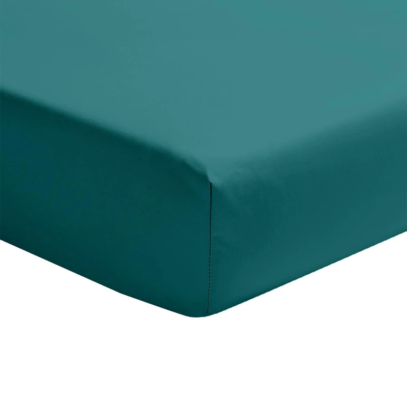 ESSIX - Plain fitted sheet in cotton percale, 30 cm core, FIRST, 140 x 200 cm, Emerald Blue