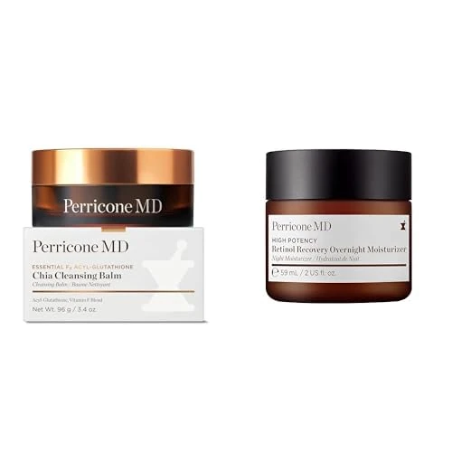 Perricone MD Chia Cleansing Balm Acyl-Glutathione + Retinol Recovery Overnight Moisturizer | Cleanse & Renew Skincare Bundle | Nourishing Makeup Remover & Anti-Aging Night Cream