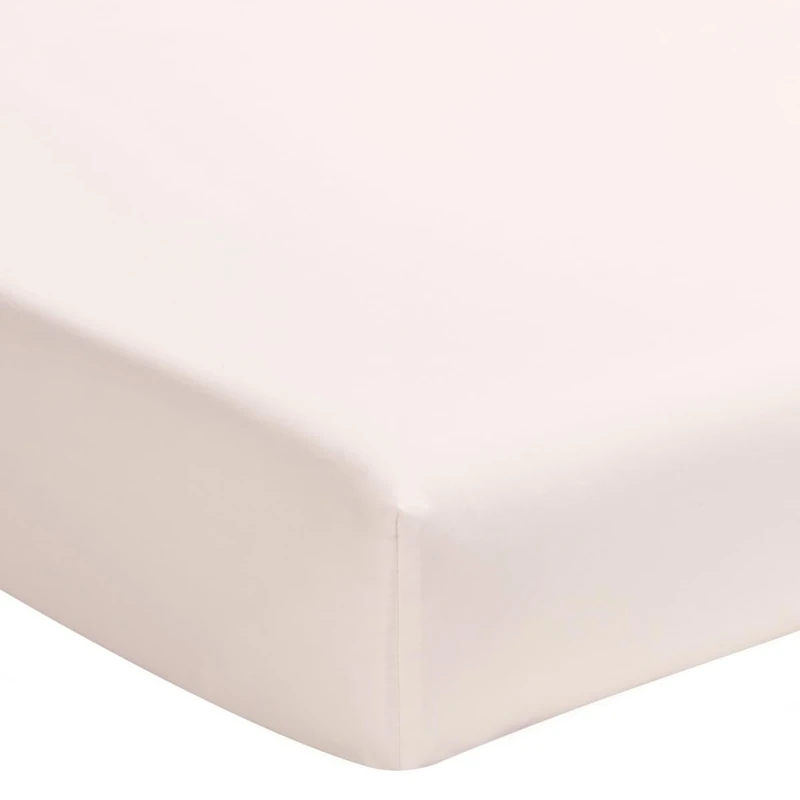 ESSIX - Plain Cotton Percale Fitted Sheet, 30 cm, FIRST, 180 x 220 cm, Pink Lingerie