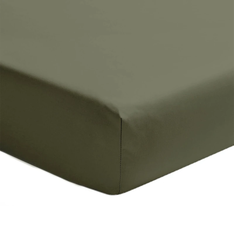 ESSIX - Plain Fitted Sheet in Cotton Percale 40 cm, Front, 180 x 200 cm, Jungle Green