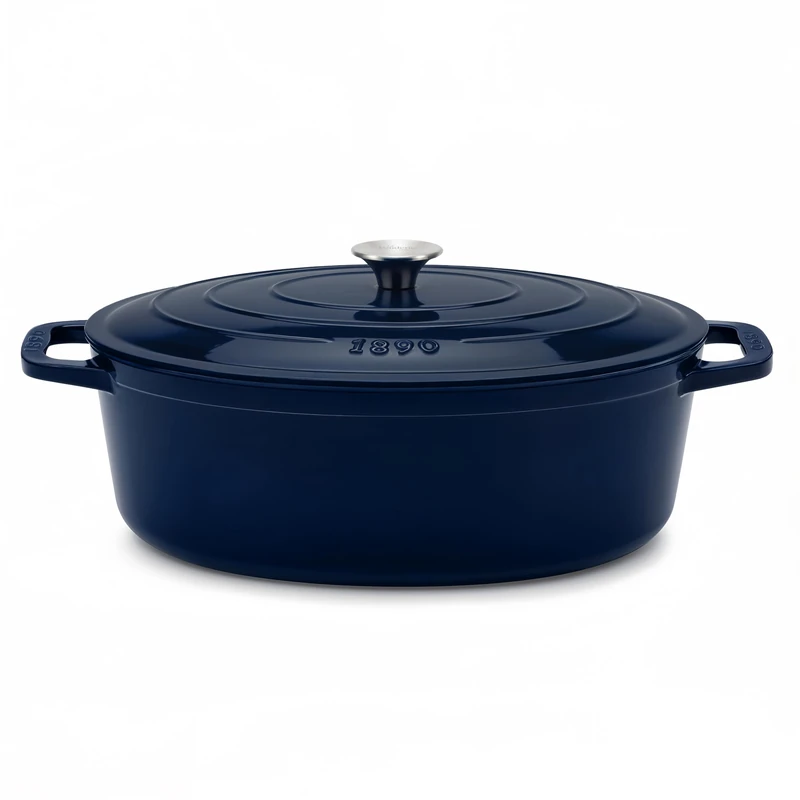 La Fonderie 1890 ALMA36 Enamelled Cast Iron Round Casserole Dish 36 cm, Capacity 7.7 L, Navy Blue, Suitable for All Hobs, Induction, Gas, Electric, Grill, Oven, Cast Iron Lid, Ideal for Simmer and