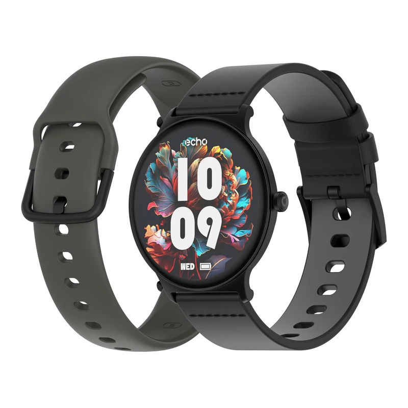 Echo Rainbow Sunset – Smart Watch for Men/Women HD Screen – Bluetooth Calls – Health Tracking, Sleep Tracking & 100 Sports Modes – 7J Battery Life – 2 Straps Included – iOS & Android – Black