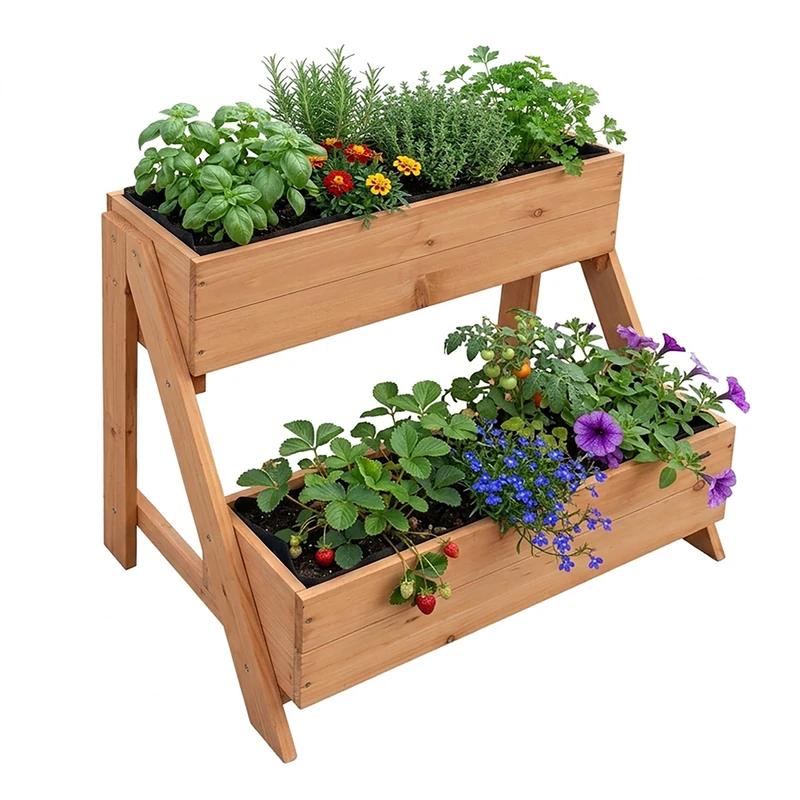 Relaxdays vertical 2-tier planter, HxWxD: 51.5 x 62.5 x 44 cm, garden, balcony & terrace, fir, orange - Image 1