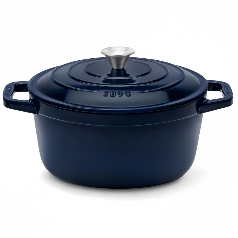 La Fonderie 1890 ALMA25 Round Enamelled Cast Iron Casserole Dish 25 cm Capacity 4.7 L Navy Blue Suitable for All Hobs (Induction, Gas, Electric), Grill and Oven, Cast Iron Deck