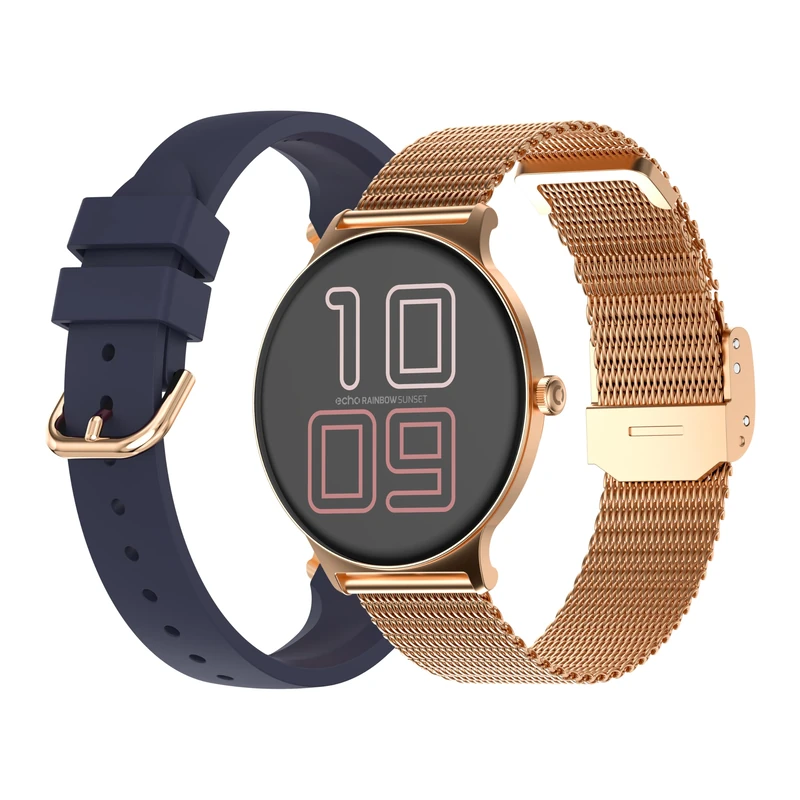Echo Rainbow Sunset – Men's Women's Smart Watch, IP67 Waterproof Sports Watch with Pedometer, Health Tracking, Sleep, 100 Modes, 1.43 Inch AMOLED Display, 7J Battery Life, iOS Android – Rose Gold