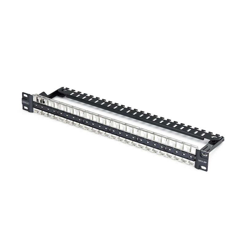 StarTech 48 Port 1U Blank Keystone Patch Panel with Cable Management Bar, Rackmount Cat6 Patch Panel for RJ45 STP Ethernet Network Jacks