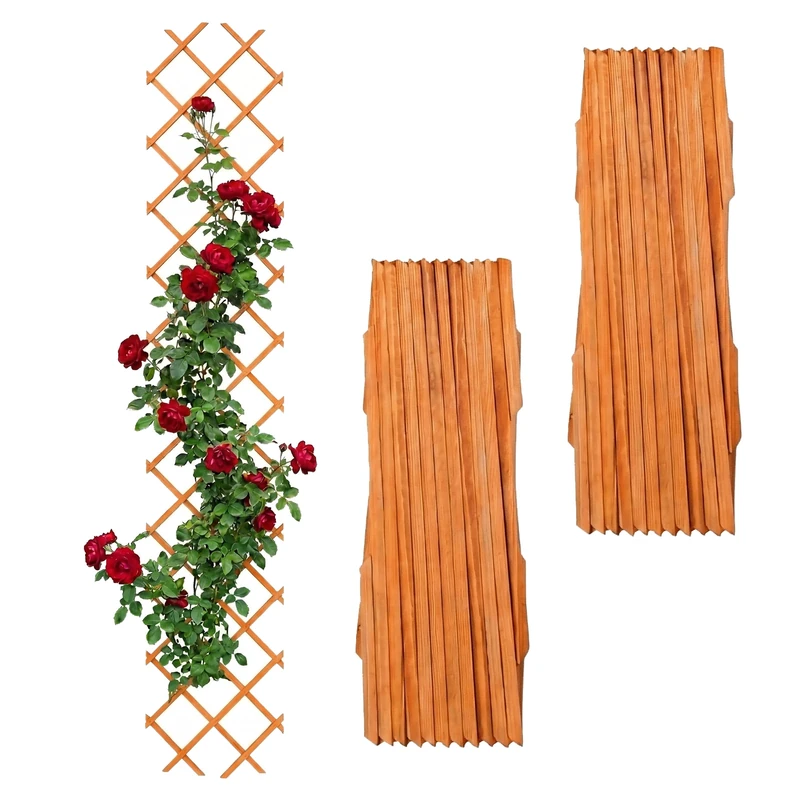 Relaxdays Extendable Wooden Trellis, Set of 3, 270 x 45 cm, Wall-mounted Climbing Support, Orange