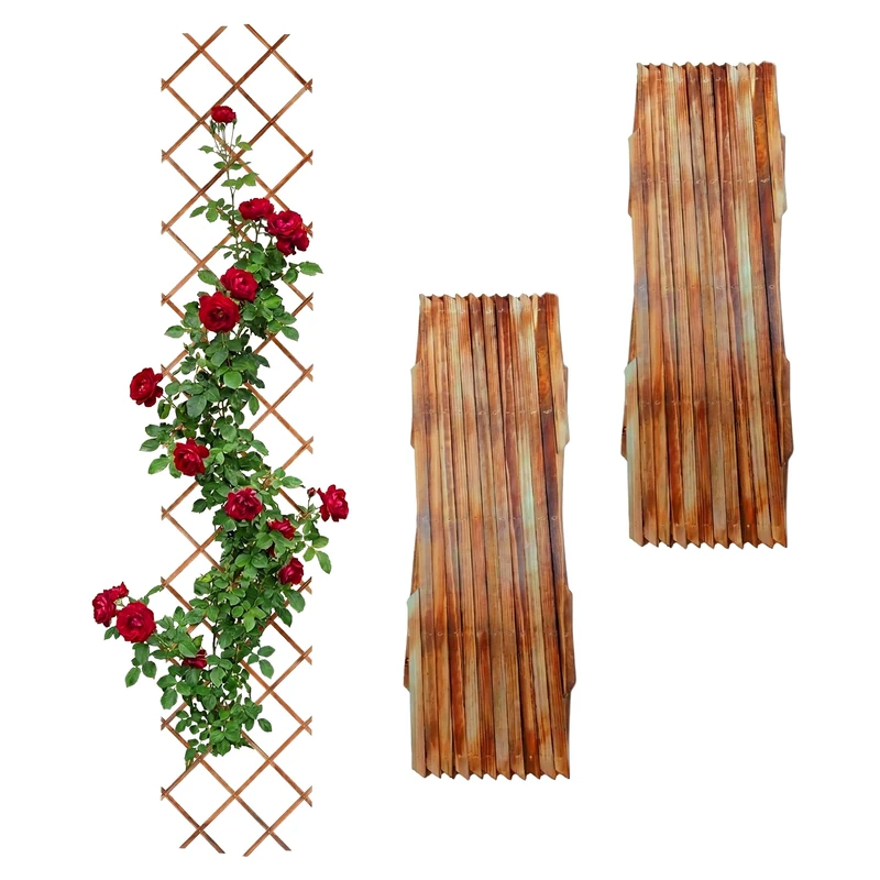 Relaxdays Extendable Trellis, Set of 3, 270x45 cm, Fir wood, Wall-mounted, Climbing plant support, Flamed finish