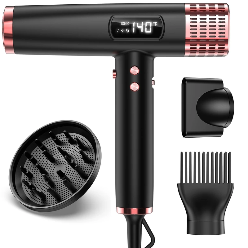 MESCOMB Hair Dryer with Diffuser, 1875 W Negative Ion Hair Dryer, Salon Hair Dryer with Hot/Cold Button, Dual Voltage Hair Dryer, Travel Hair Dryer with 4 Temperature Settings, 3-Speed, Quick Drying