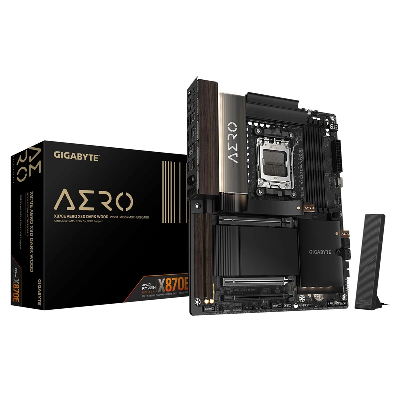 GIGABYTE X870E AERO X3D DARK WOOD Motherboard - Supports AMD Ryzen 9000 CPUs, 16+2+2 Phases Digital VRM, up to 9000Hz DDR5 (OC), 2xPCIe 5.0 + 2xPCIe 4.0, Wi-Fi 7, 5GbE LAN, USB 4