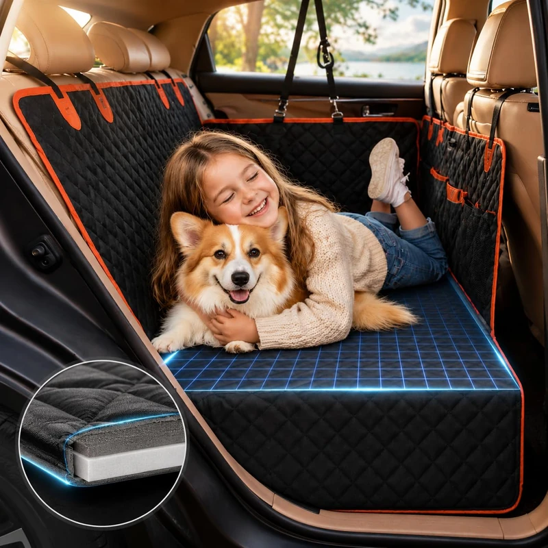 Dog Blanket Car Rear Seat Fixed Floor (131.8 x 62.99 cm), [Wider Size & Metal Clip] Boot Protection Mat, Waterproof Dog Car Seat Rear Seat, Dog Hammock Universal for All Cars, SUVs