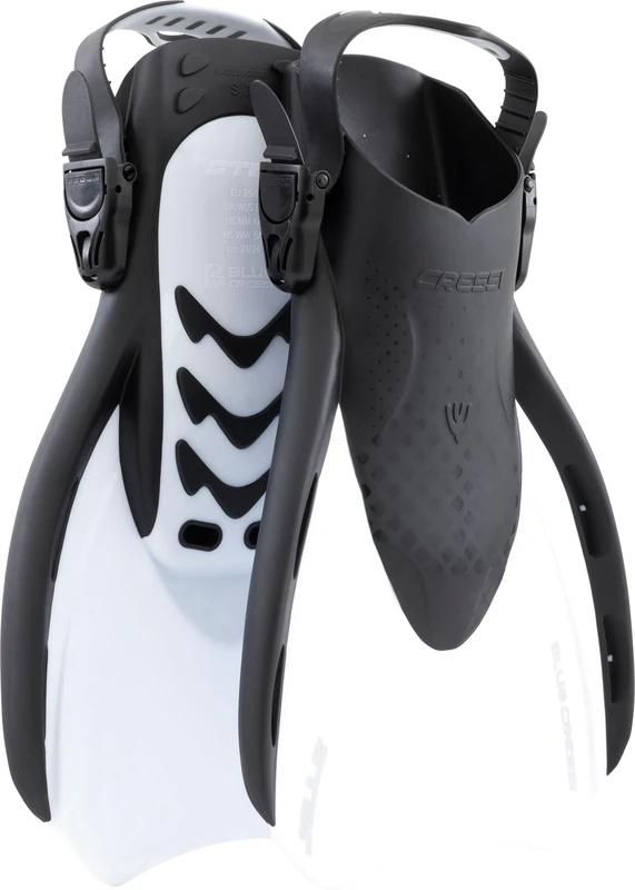 CRESSI since 1946 - Star Fins - Compact Adjustable Fin with a Powerful Vented Blade and a Comfortable Open Heel Foot Pocket - Black/White - L/XL_UK 9-12 - Adults