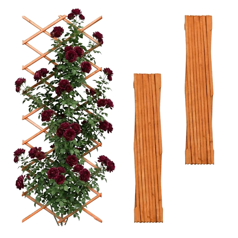 Relaxdays Expandable Trellis, 3pc, 310x90 cm, Wood, Wall-mounted, Climbing plant support, Orange - Image 1