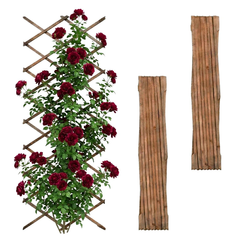 Relaxdays Extendable Trellis, Set of 3, 310 x 90 cm, Fir Wood, Wall-mounted, Climbing Plant Support, Flamed Finish