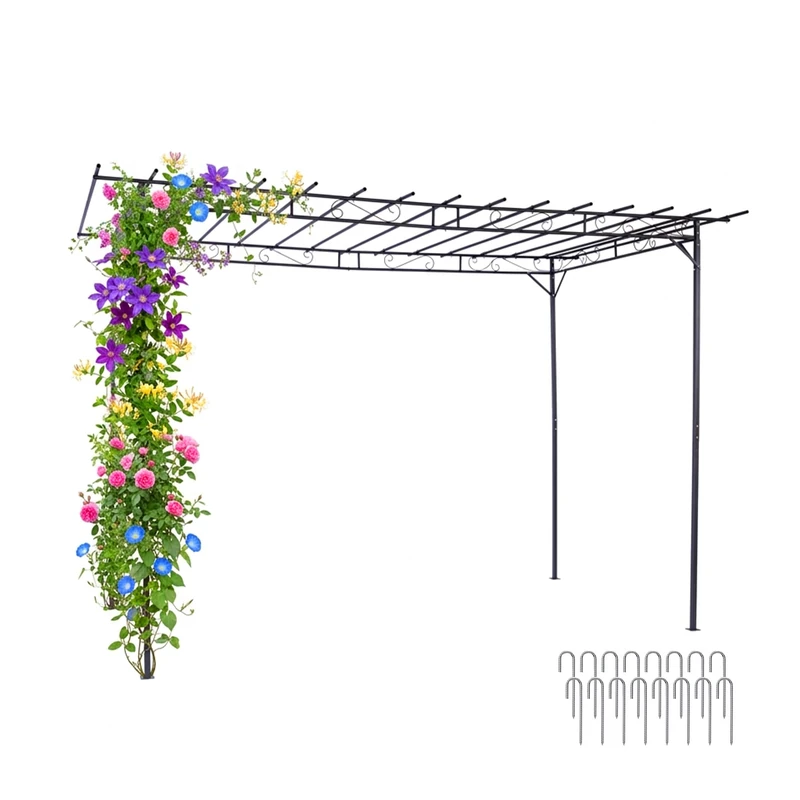 Relaxdays Pergola, metal, HxWxD: 215 x 320 x 190 cm, freestanding terrace canopy, rose arch, black - Image 1