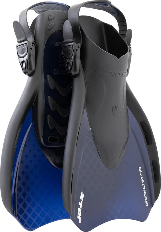 CRESSI since 1946 - Star Fins - Compact Adjustable Fin with a Powerful Vented Blade and a Comfortable Open Heel Foot Pocket - Black/Blue Navy Translucent - S/M_UK 5½-8 - Adults