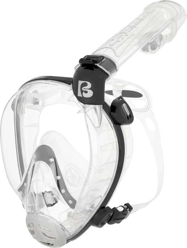 Cressi since 1946 - Prince - Full Face Anti Fog Snorkeling Comfortable Mask 180° Vision - Ultra Clear Lens - CO2 Safe - 100% Silicone - Side Snorkel - Adjustable Straps_Clear/Black_M/L_Adults