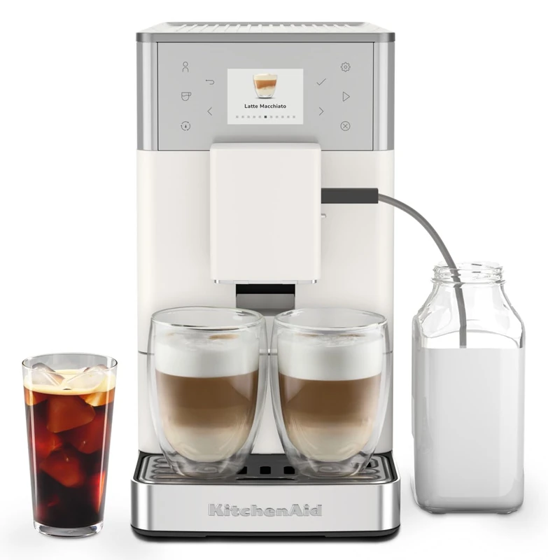 KitchenAid 5KES8453 Fully Automatic Espresso Machine with Iced Coffee KF3, Bean to Cup Coffee Maker with Built-in Grinder, 19 Recipe Options, Auto Milk System, Porcelain White