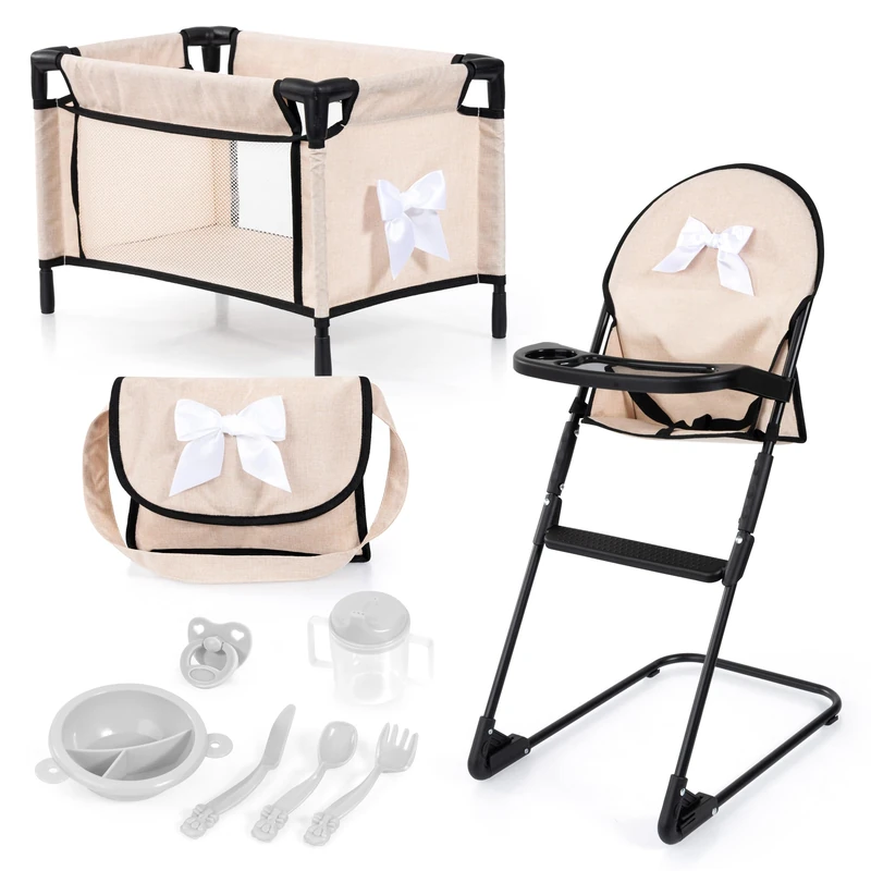 Bayer Design 61775AB doll accessories set with dolls high chair, bed, bag, dummy, cutlery, plate, mug for feeding - perfect for role play, 3+ age - Image 1