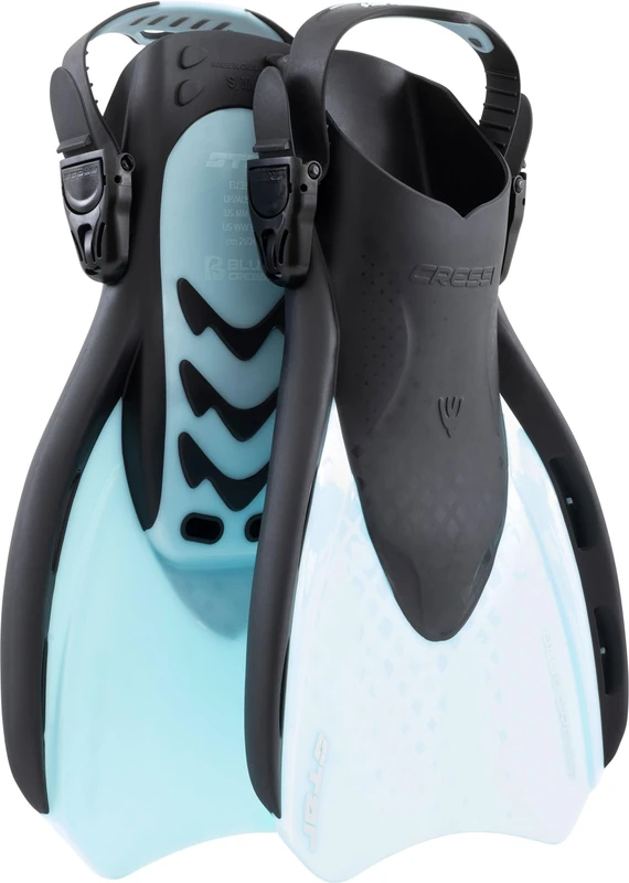CRESSI since 1946 - Star Fins - Compact Adjustable Fin with a Powerful Vented Blade and a Comfortable Open Heel Foot Pocket - Black/Cyan - L/XL_UK 9-12 - Adults