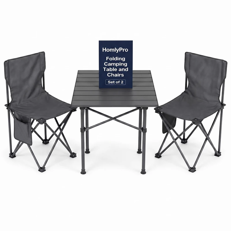 HomlyPro Folding Camping Table and Chairs, Set of 4 - Lightweight and Durable, Garden Table and Chairs with Carry Bag for Indoor & Outdoor Use, Ideal for Picnic & Garden (Grey) - Image 1
