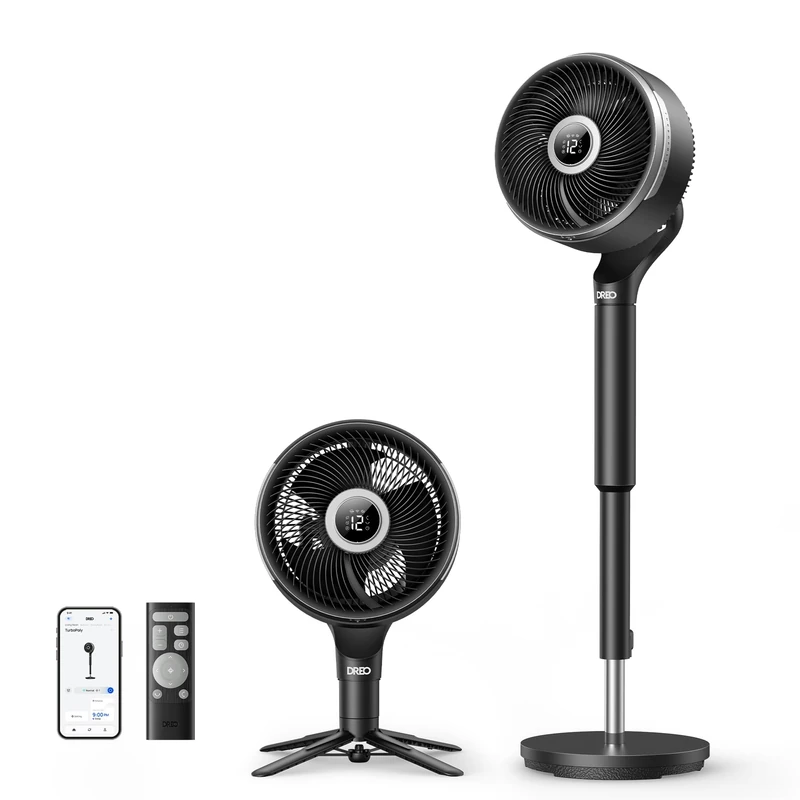 DREO 20dB Smart Standing Fan for Bedroom, 150°+120° Oscillating Pedestal Fans with 12 Speeds, 120ft Strong Airflow Fan, DC Motor Silent Floor Fans, 6 Modes, WiFi/Alexa/Remote Control