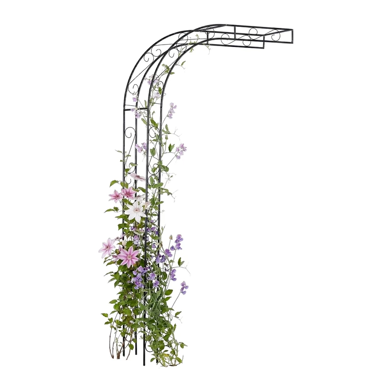 Relaxdays Rose Arch (Half Arch), Metal, HxWxD: 240 x 125 x 39 cm, Wall trellis for climbing plants, black