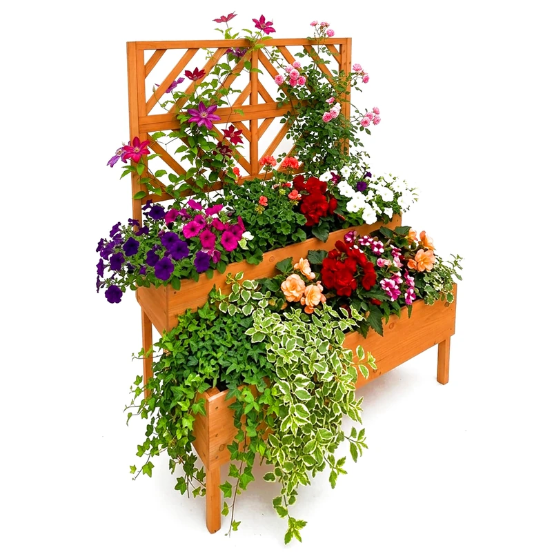 Relaxdays planter with trellis, HxWxD: 135 x 109 x 62 cm, fir wood, 2 planters & privacy screen, orange