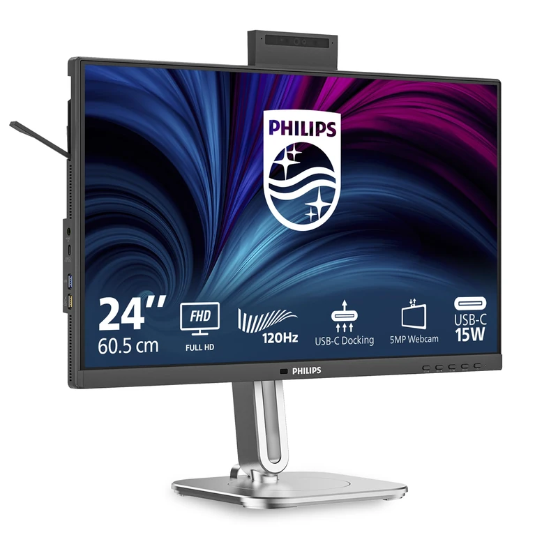 PHILIPS 24B2U4301H 24 inch FHD Monitor 120Hz, IPS Panel, 4ms GtG, Height Adjustment, Webcam, Speakers, (1920x1080 HDMI 1x 1.4 DP 1x 1.4 USB Hub) Charcoal