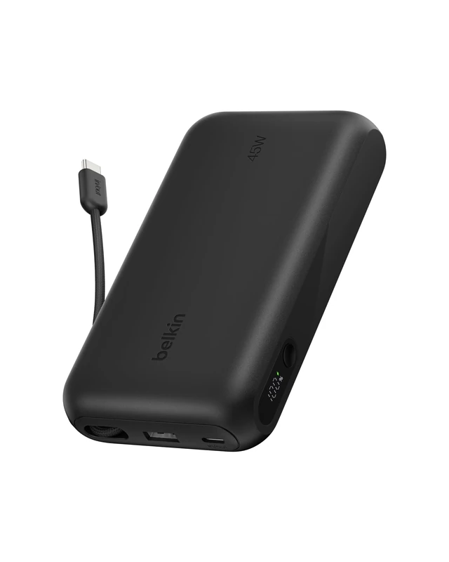 Belkin UltraCharge Power Bank 20000mAh PD 45W, Battery Pack with Integrated Cable and Digital Display, Fast Charging USB C Portable Charger for iPhone, iPad, Galaxy, Pixel, MacBook Air & More - Black - Image 1
