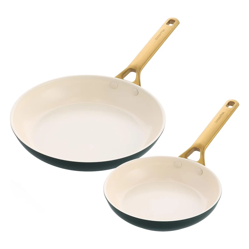 Greenpan Padova Reserve 2-Piece Ceramic Non-Stick Frying Pan Set, Green with Gold Handle, 20 cm and 26 cm
