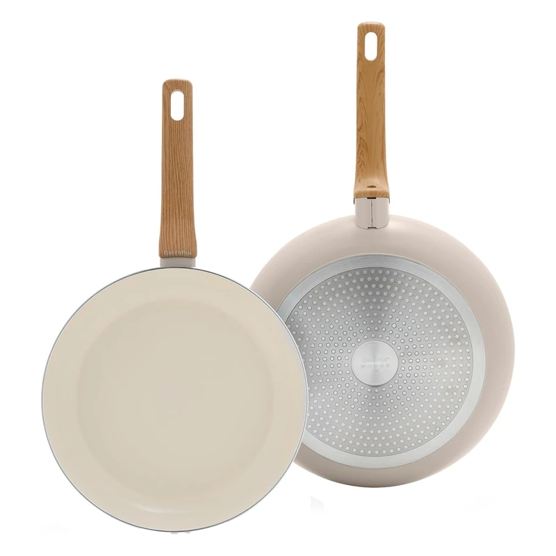 GreenPan Essence 2-Piece 26 cm and 30 cm Ceramic Non-Stick Pans Set, PFAS Free, Cream White, Suitable for All Hob Types