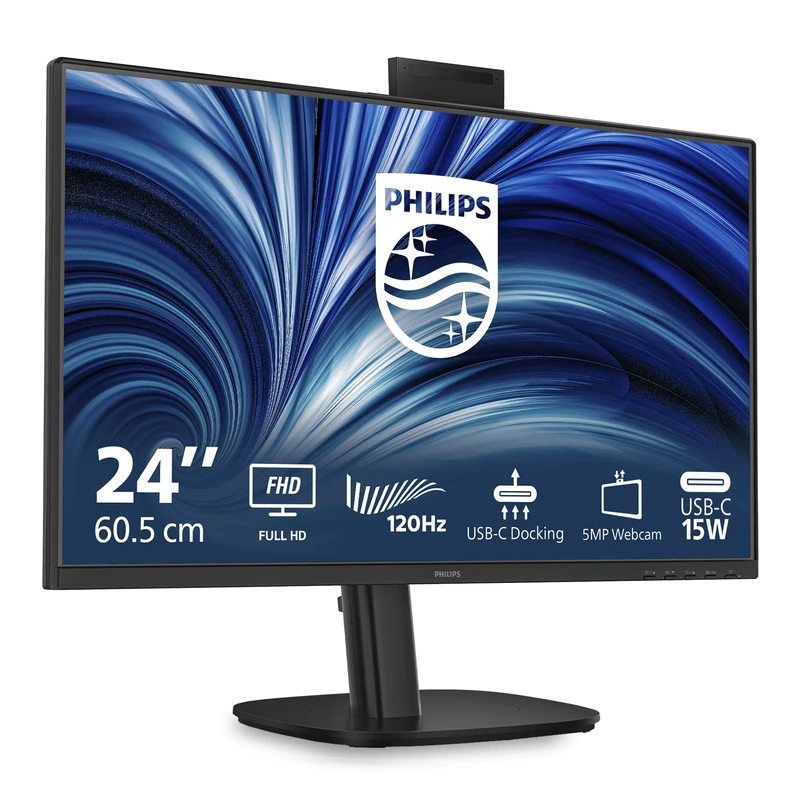 PHILIPS 24B2U3301H 24 inch FHD Monitor 120Hz, IPS Panel, 4ms GtG, Height Adjustment, Webcam, Speakers, (1920x1080 HDMI 1x 1.4 DP 1x 1.4 USB Hub) Black