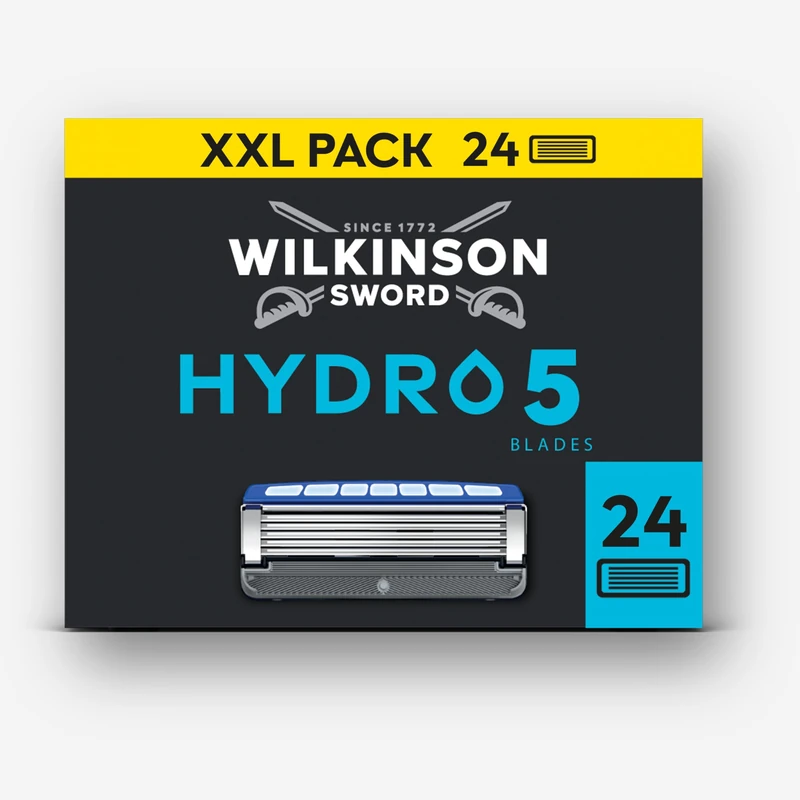 Wilkinson Sword Hydro 5 Razors Blade for Men, Men's Shaver Refill Pack, Skin Hydration, Carbon Coated Blades, 24 Razor Refills, XXL Pack
