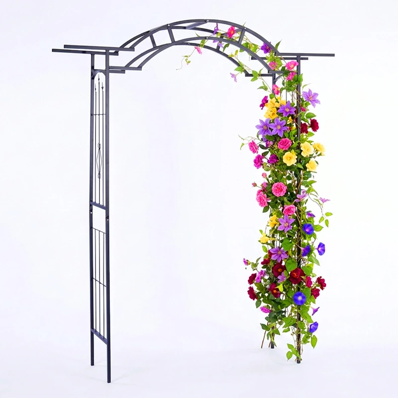 Relaxdays Rose Arch, Steel, Garden Arch, HxWxD: 236 x 190 x 45 cm, sturdy trellis for climbers, black