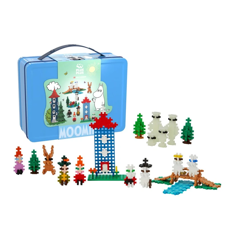PLUS PLUS Moomin Building Blocks Toy - 500 pcs & 2 Baseplates, Create the Moomin House, Family & Friends, STEM Toys for Home & Travel - Girls and Boys Toys Age 5 Plus, Moominvalley Blue Case